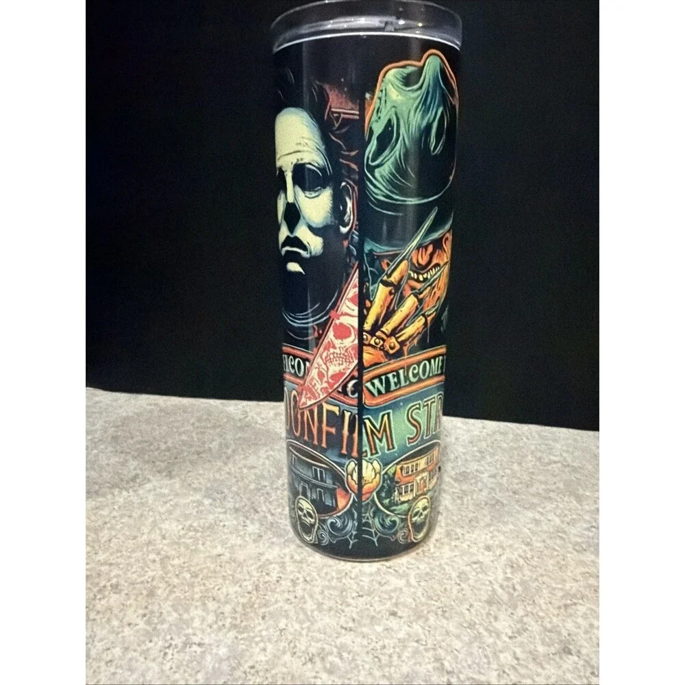PENNY WISE IT CLOWN HALLOWEEN JASON 20 OZ STAINLESS STEEL TUMBLER CUP LID